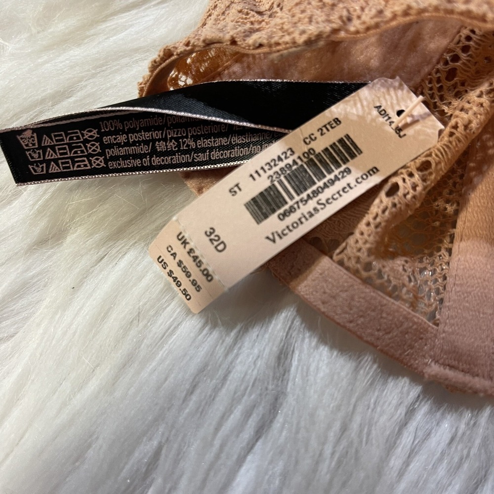 Victorias Secret Bra 32D Floral Lace High-Neck‎ Sheer Plunge Keyhole Cutout Pink - Picture 3 of 3